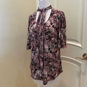 NWT Adrienne Vittadini purple pattern tie front knit top